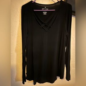 AMERICAN EAGLE | SOFT & SEXY BLACK LONG SLEEVE CRISS CROSS CHEST
